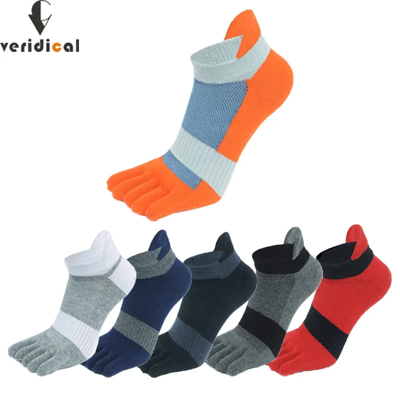 

5 Pairs Five Finger Ankle Sport Socks Cotton Mens Striped Mesh Breathable Shaping Anti Friction No Show Socks With Toes EUR39-46