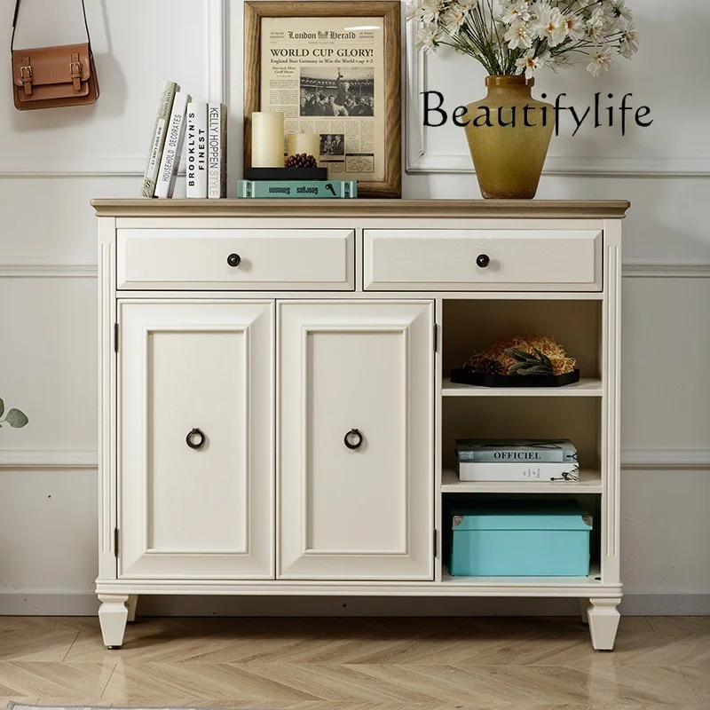 

American Cream Style Solid Wood Shoe Cabinet Home Antique Simple Entrance Cabinet
