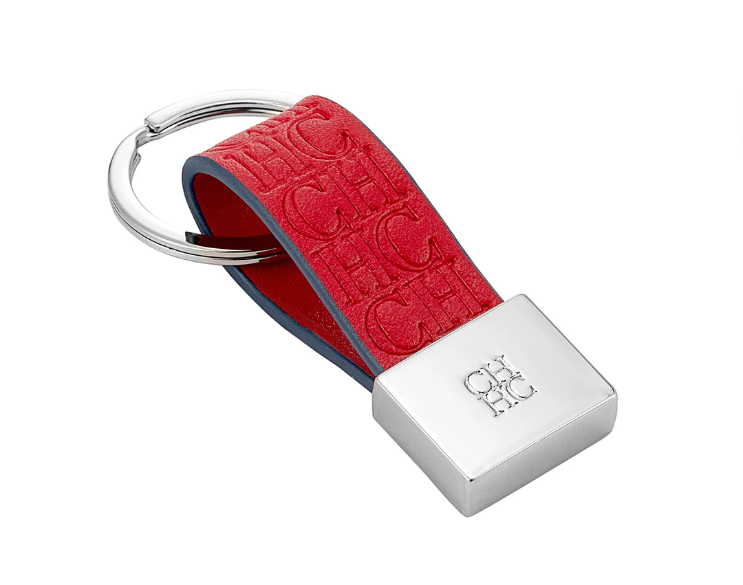 CH Embossed Monogram Leather Keychain Gold Plated Key Ring Luxury Stylish Key Holder Gift Daily Use Fashion Accessory Trendy