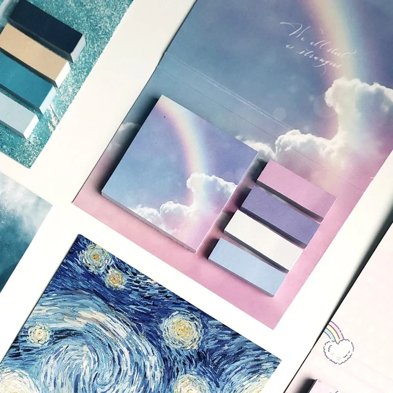 325Pcs Oil Paintings Landscape Note Labels Word Notebooks Student Office Supplies Memos Tearable note - 2