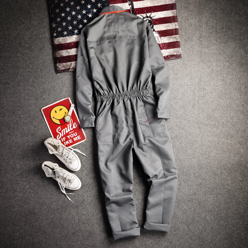 New Men's Long-Sleeved Overalls Overalls Zipper Pocket Jumpsuit Jumpsuit Fashion Labor Casual Work Clothes Plus Size S-4xl