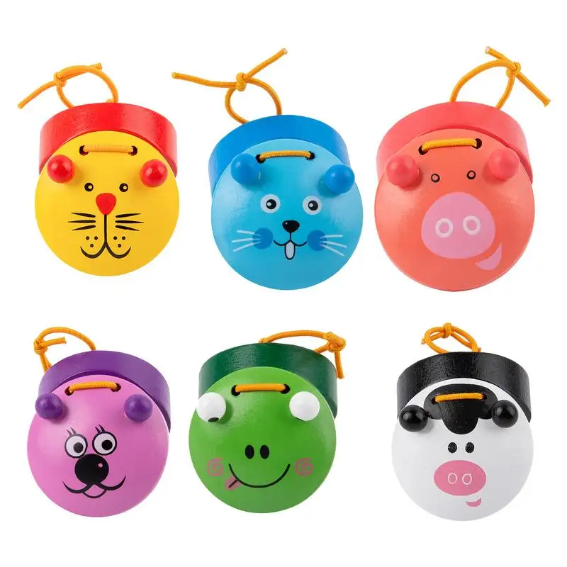 

Finger Castanets Wooden Percussion Instrument Cartoon Castanets Musical Instruments Smooth Edges Kids Hand Percussion Toy
