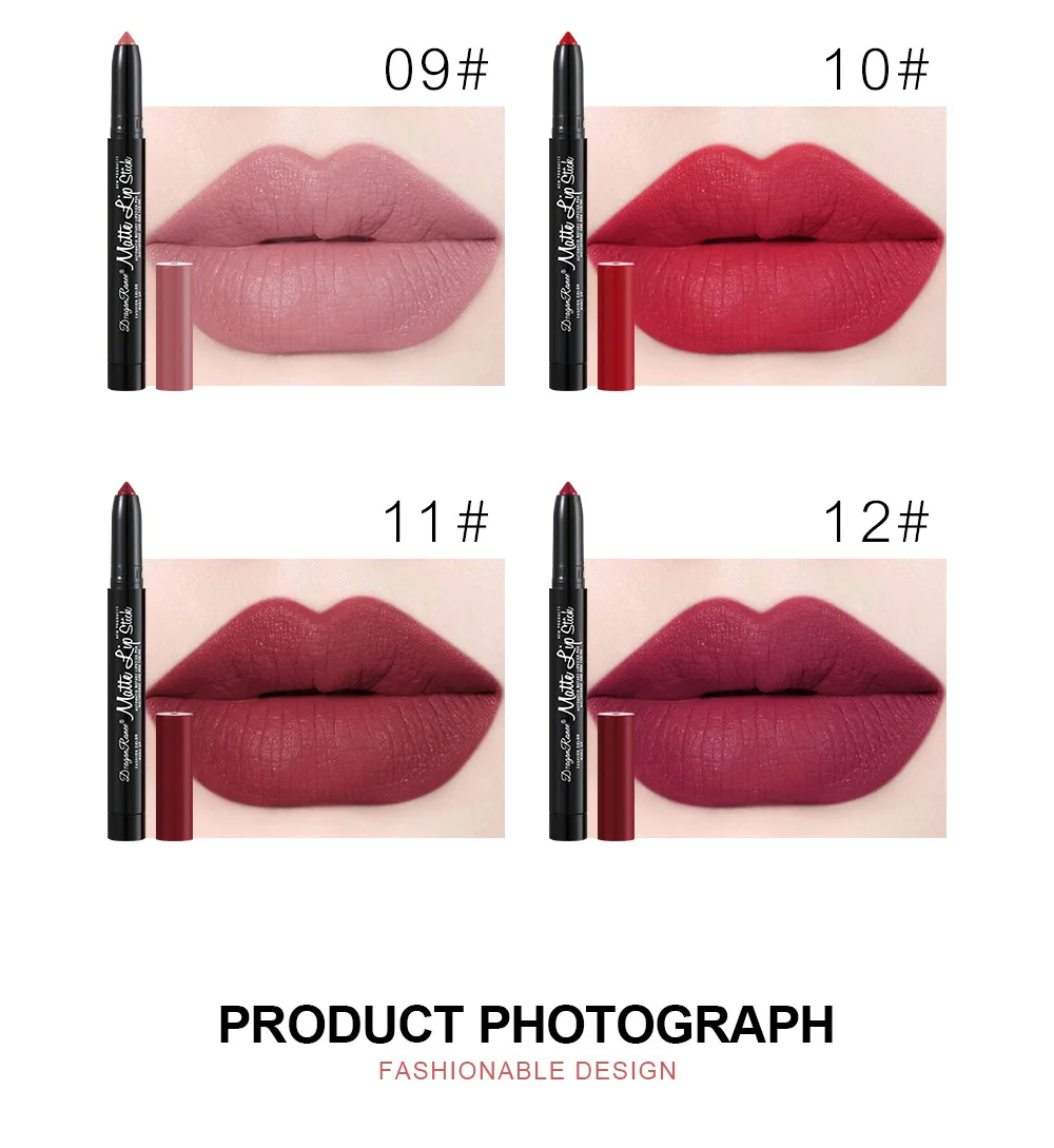 Dragon Ranee12 Color/set Lipstick Pen Matte Velvet Mist Lipstick Pen with Pencil Sharpener Lip Liner Set 2