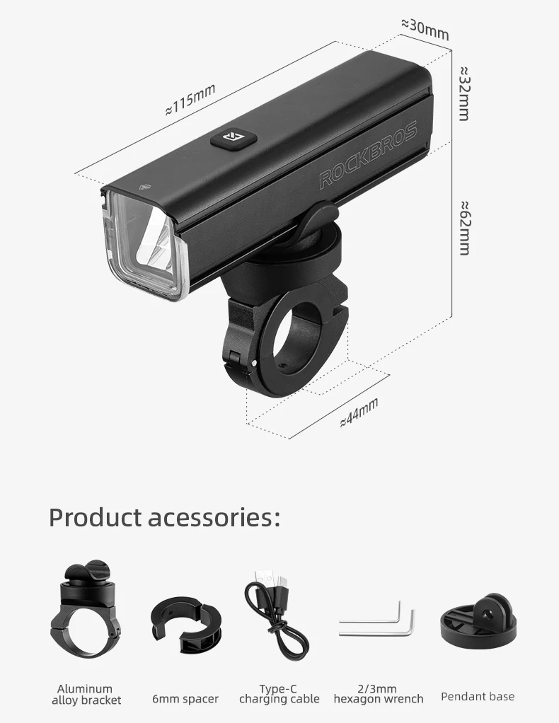Bicycle Light 1000Lumen Type-C Charging IPX6 Rechargeable Bike Front Light With