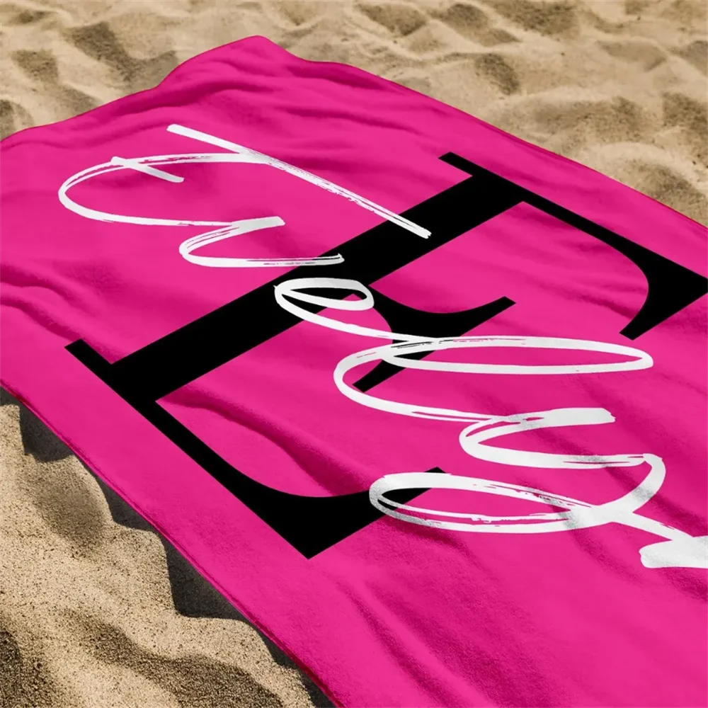 Personalized Name Beach Towel, Oversized Custom Monogram Pool Towel, Signature Beach Towel For Kids, Vacation Gift, Picnic Towel