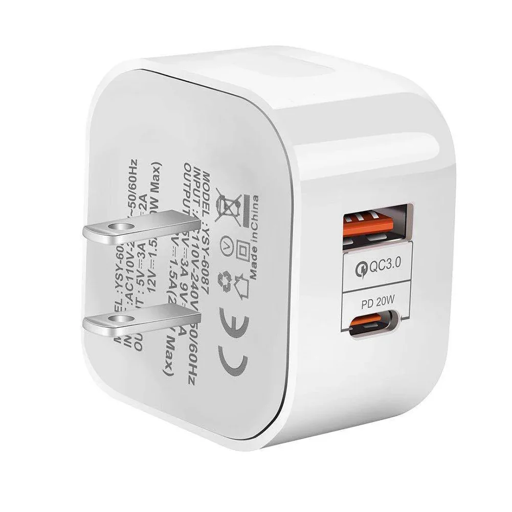 Dual-Port 20W Quick Charger with QC3.0 and USB-C Fast Charging