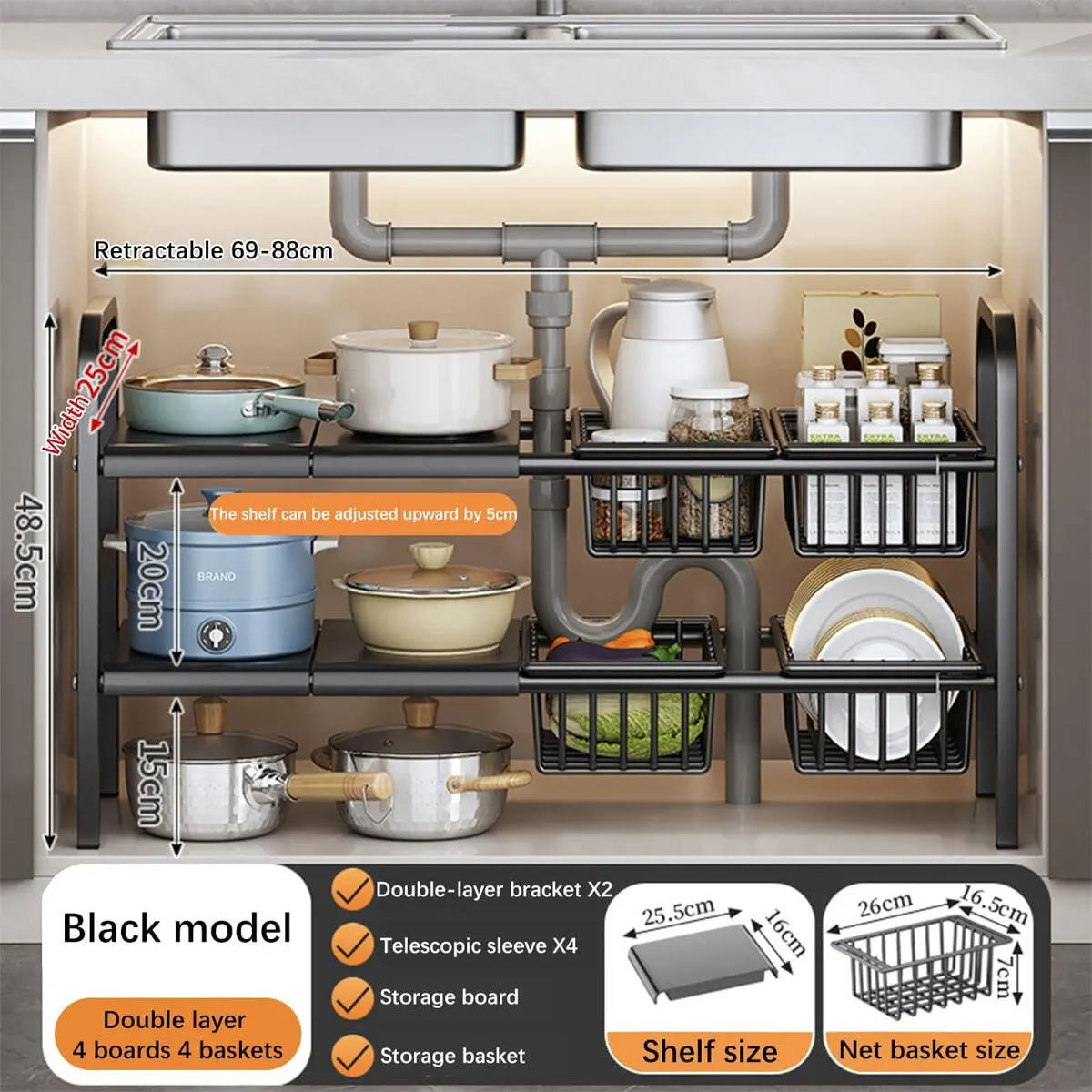 UK Refine 2 Tier Under Sink Organizer and Storage Multifunctional Storage Rack: 3 - 5 Days Free Delivery Only UK
