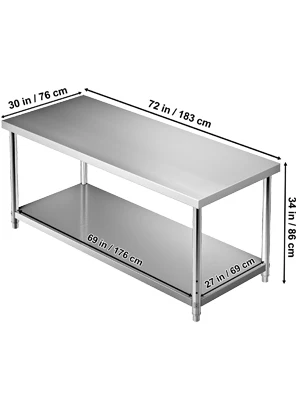 SucceBuy Stainless Steel Prep Table 550lbs Load Capacity Heavy Duty Metal Worktable with Adjustable Undershelf Workstation