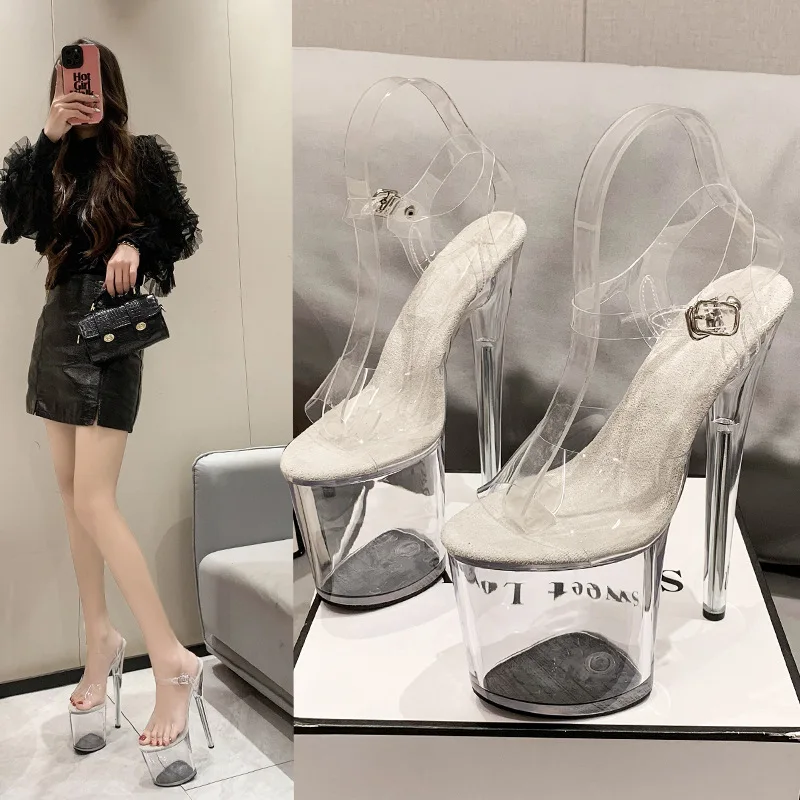 

Women Sexy Sandals 14 17 20 CM High Heels Sexy Platform Sandals Girls Shoe for Party Club Crystal Heels Clear Transparent Shoes