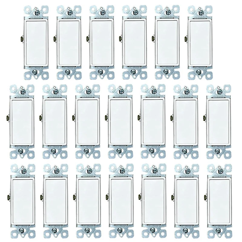 

20-Pack Decorator Paddle Rocker Light Switch, Single Pole, 3-Wire, Grounding 15A 120V-277V, White Easy Install Easy To Use