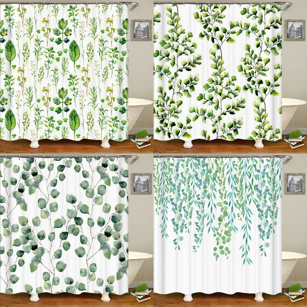 

Tropical Green Plant Leaves Palm Cactus Shower Curtains Bathroom Curtain Frabic Waterproof Polyester Bathroom Curtain with Hooks