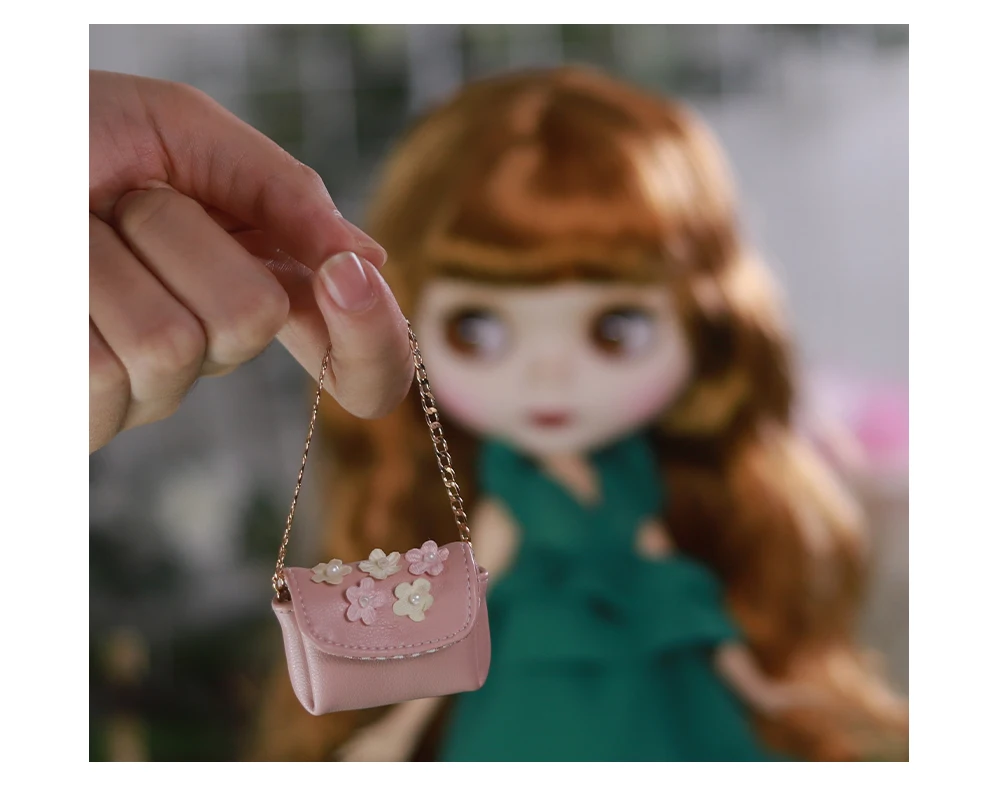 Neo Blythe Doll Pink Floral Leather Bag 7
