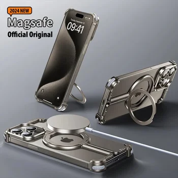 Metal 360°rotation holder Case For iPhone 15 14 Pro Max Shockproof Bumper aluminum alloy Magnetic Magsafe Phone protective cover