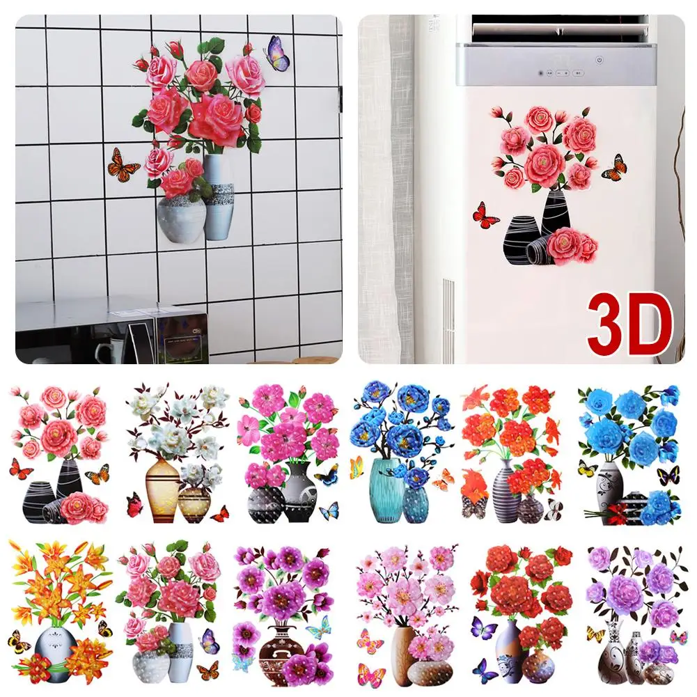 

Creative 3D Stereo Stickers Simulation Flower Vase Gilding Stickers Room Self-Adhesive Bedroom Waterproof Wall Wall Decorat K6Z3