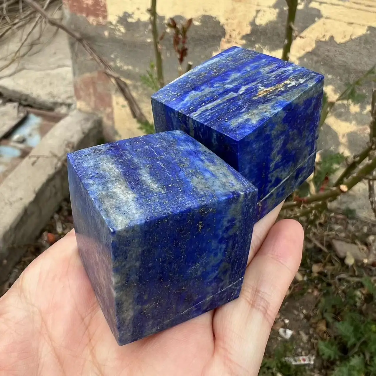 천연 청금석 크리스탈 직사각형 문진 Lasurite 석영 Pperweights 보석 떨어졌다 돌 세련된 치유