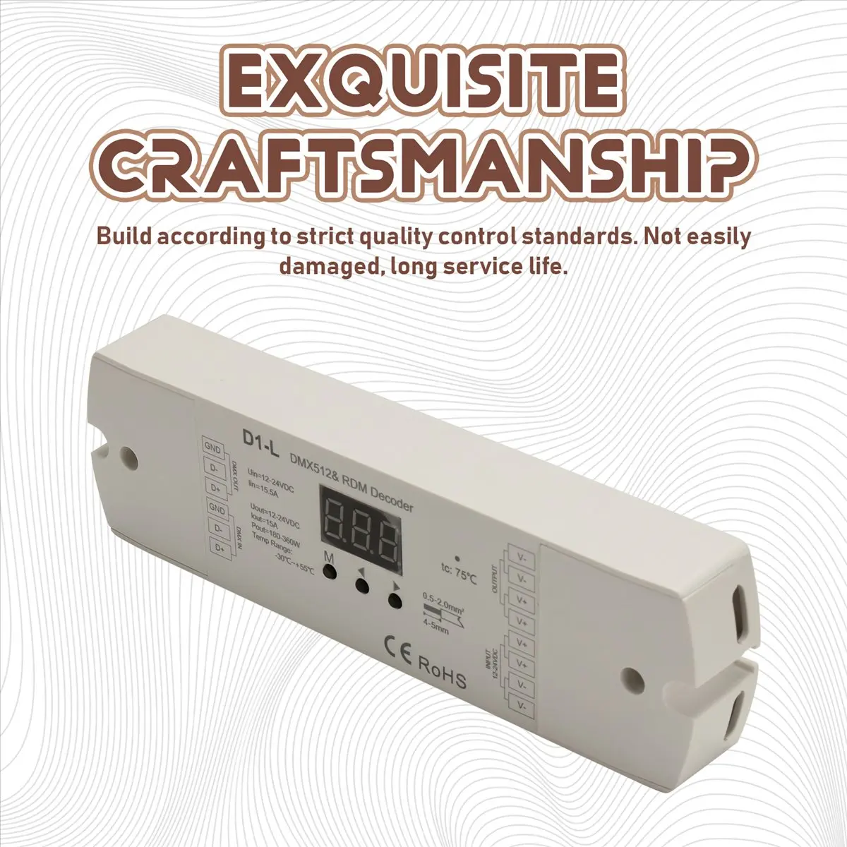 《공장 직판》D1-L 흑백 DMX512 디코더 1CHx15A 12-24VDC PWM 주파수 단일 색상 LED 스트립 컨트롤러 버튼으로 주소 지정