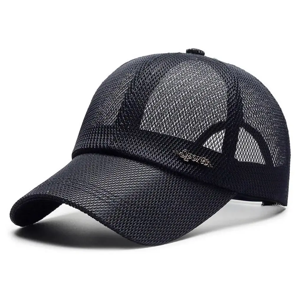 Summer For Men Letter Mesh Baseball Cap Sports Sun Visor Breathable Snapback Hat Male Outdoor Stylish Simple Solid