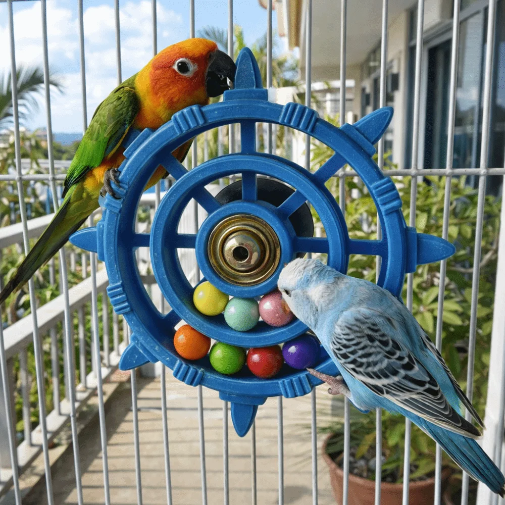 Colorful Rudder-Shaped Parrot Spinner Rattle Toy - Bite-Resistant Bird Exercise Toy