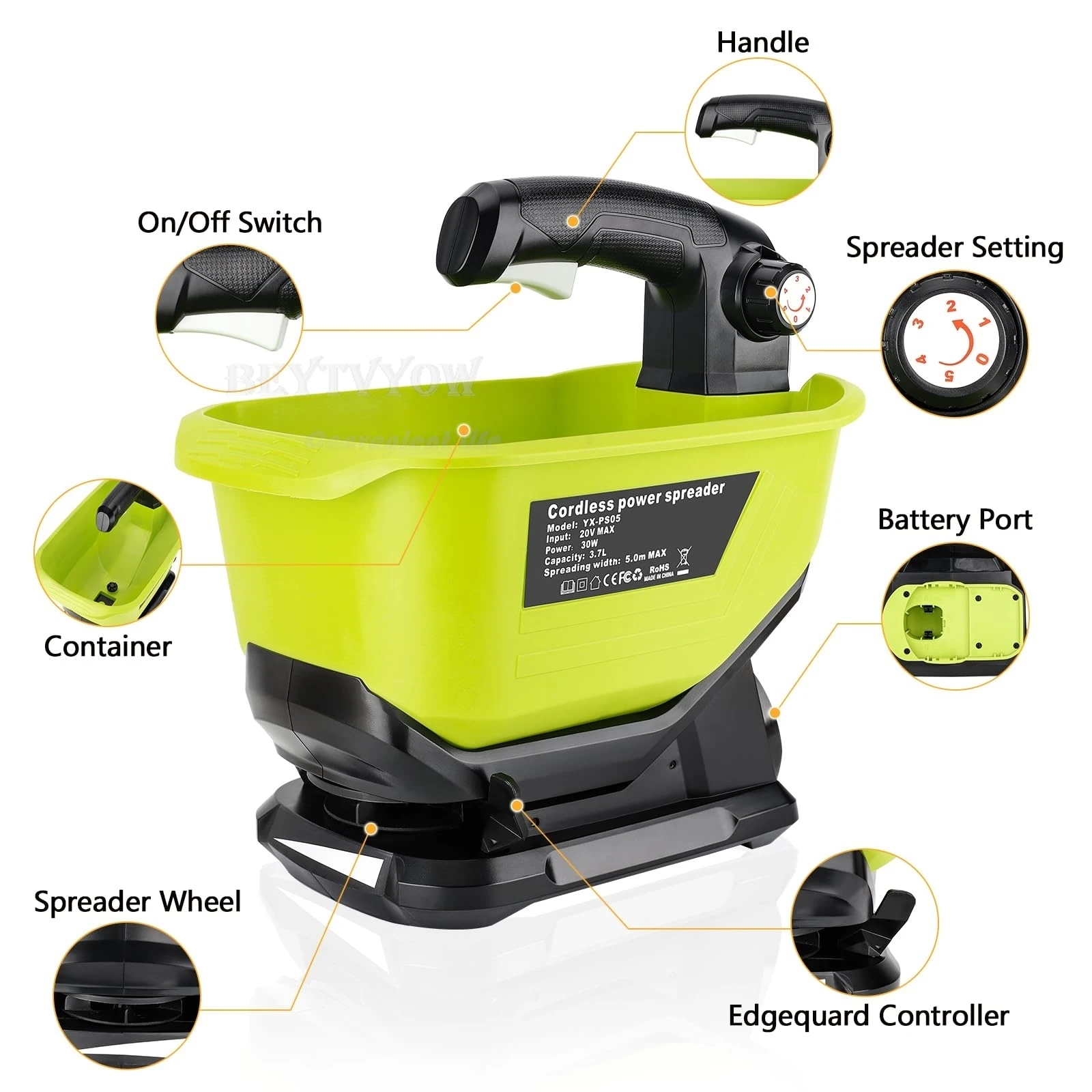 Salt Spreader for Ryobi/Makita/Dewalt/Milwaukee/Bosch/Craftsman 20V MAX Battery