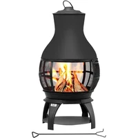 Fire Pit Wood Burning Chiminea Outside Fireplace Patio Small Firepit Brown-Black 1
