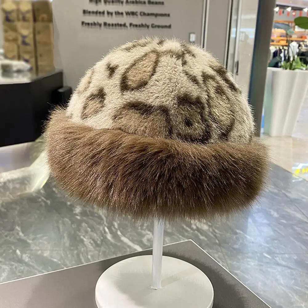 Winter Plush Ear Protection Leopard Print Cap Windproof Keep Warm Headgear Fluffy Fur Fisherman Hat for Women Fashion Female Hat 5