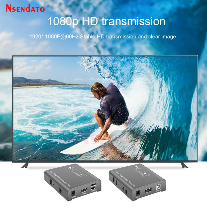 HDMI USB KVM Extender over 60M RJ45 Cat6 UTP STP Extender HDMI Over IP Ethernet Network KVM HDMI Extender For Keyboard Mouse TV