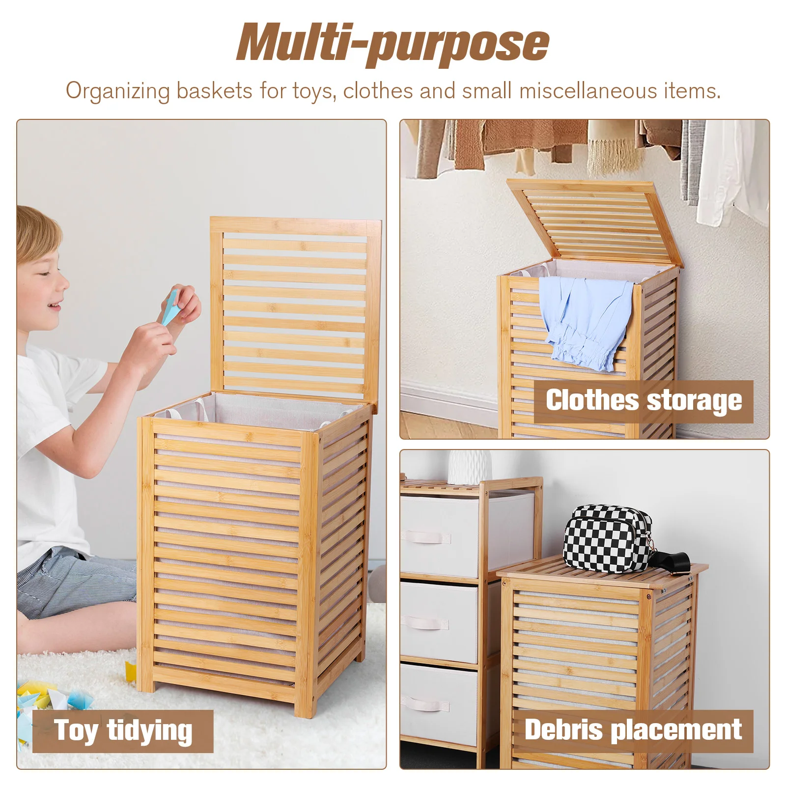 Bamboo Laundry Hamper with Removable Liner Bag Dirty Clothes Hamper Dirty Clothes Storage Basket for Home Use