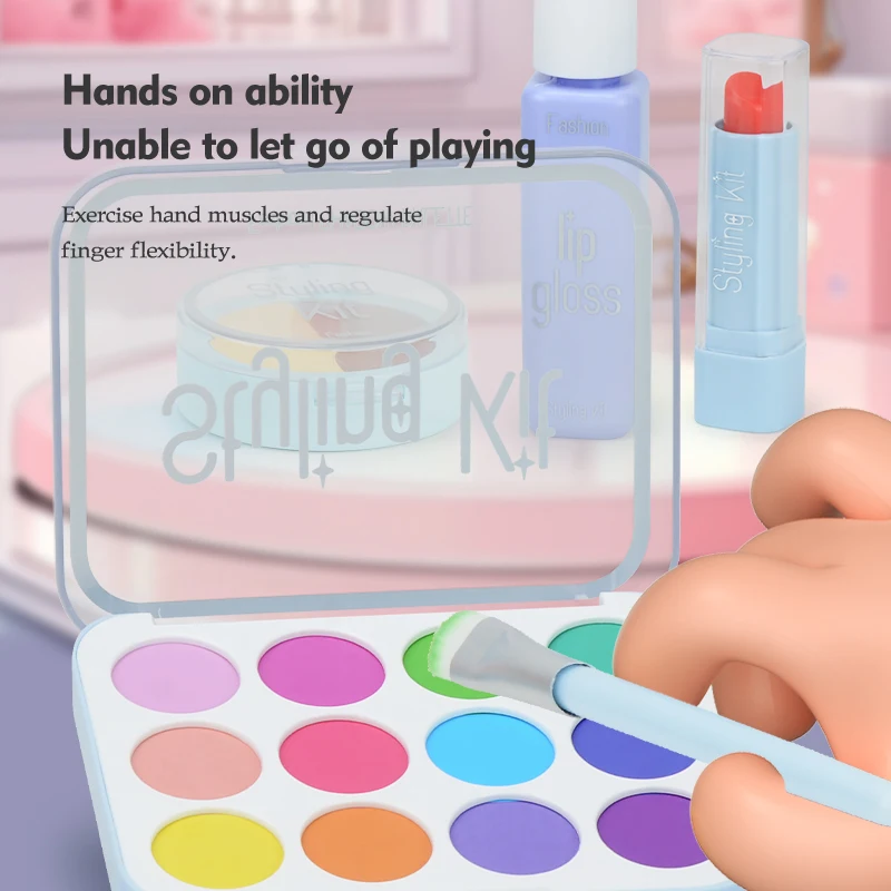 Pretend Makeup Kit for Girls Kids Pretend Play Makeup Set Toy Set for Toddler Little Girls Age 3+