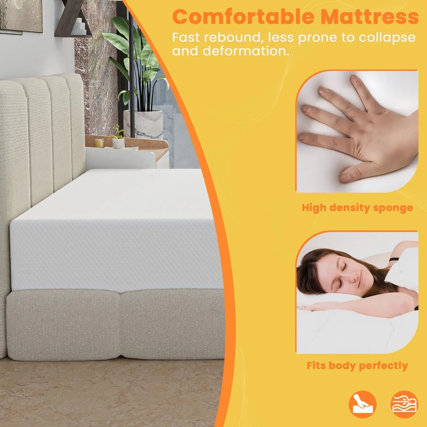 10 Inch Twin Mattress, Gel Memory Foam Twin Size Mattress, Pressure Relieving, Cooling Gel Foam, Twin Mattress in a Box, White 4