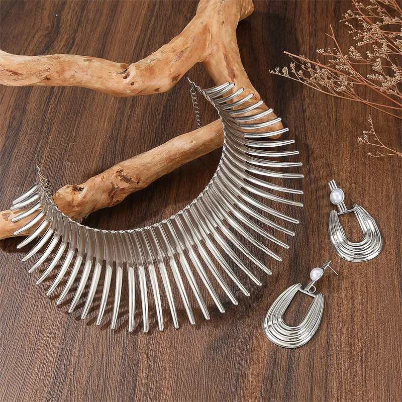 Jewelry Sets Jewelry Set Fashion Jewelry Set Gold Color Metal Big Exaggerated Torque Choker Earrings Set African Punk Gifts