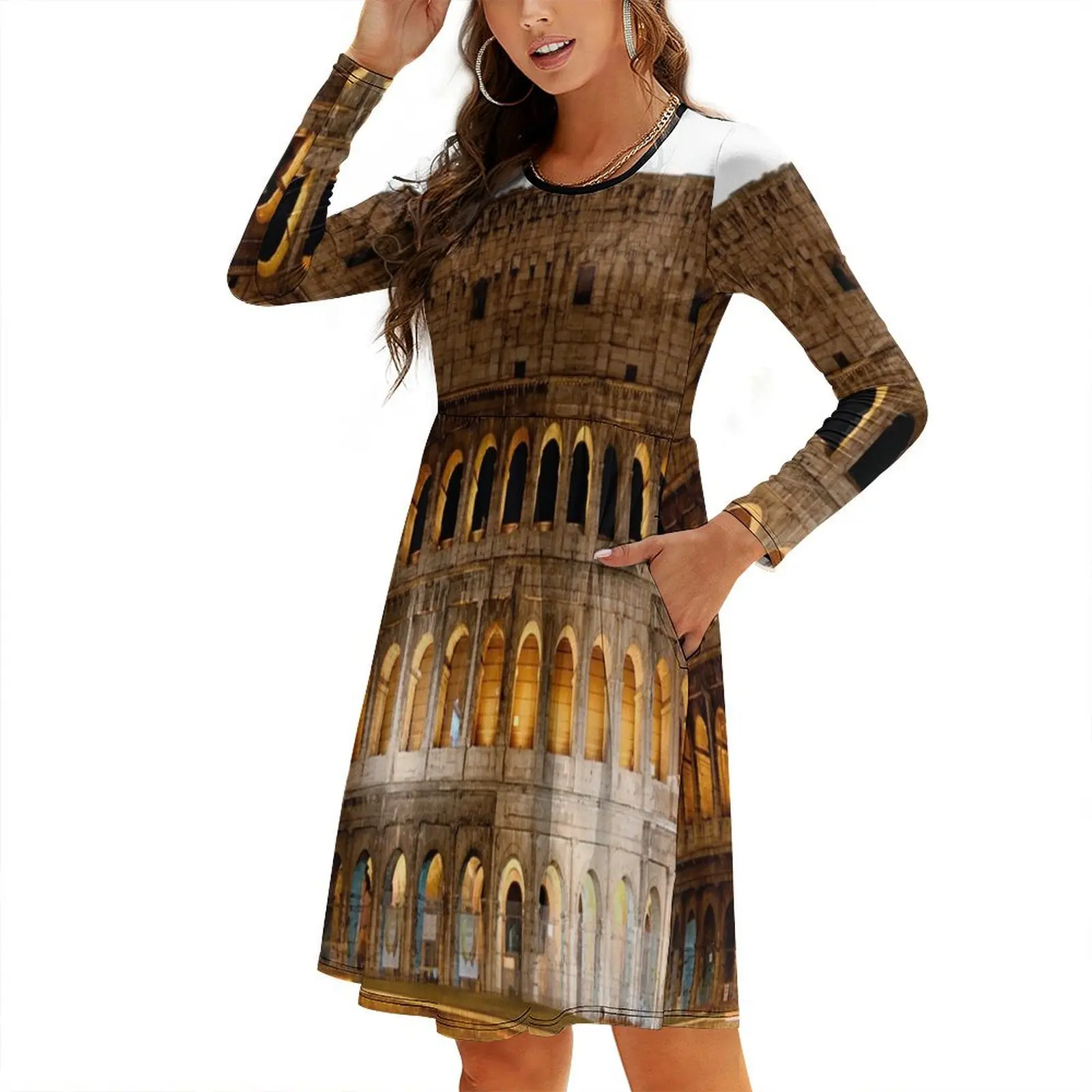 

The Colosseum Round Neck Baggy Dress cocktail dresses evening dress woman dress Women long