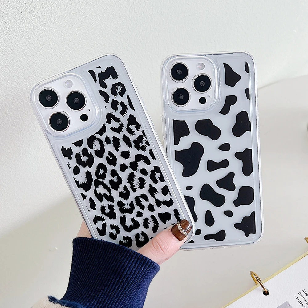 Leopard Print Fall Klar Silikon Abdeckung Für iPhone 12 13 11 Pro Max 14 15 Plus Airbag Stoßfest Funda_voghion.com