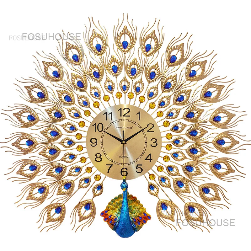 European Peacock Wall Clocks Home Decor Living Room Household Fashion Wall Clock  Modern Luxury Decorative Wall Clock B 4