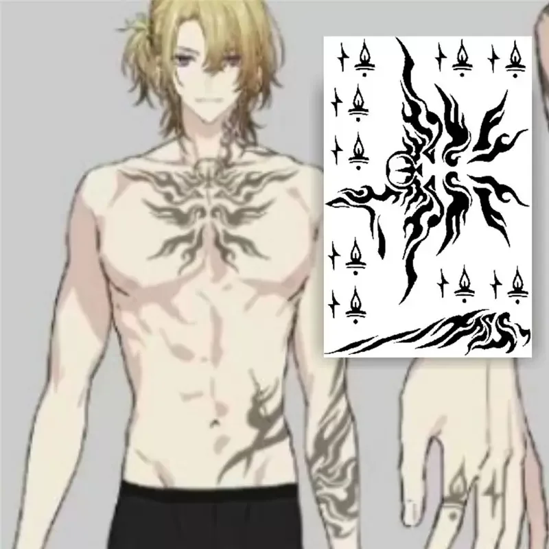 Vtuber Luca Kaneshiro Cosplay Tattoos Chest Back Arm Waterproof Tattoos Sticker Halloween Role Play Party Costume Prop Accessory