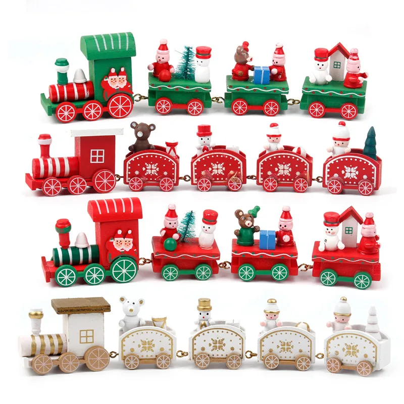 Christmas Wooden Train Ornament Painted Toy Train With Santa Claus Snowman Crafts For New Year Xmas Party Xmas Gifts