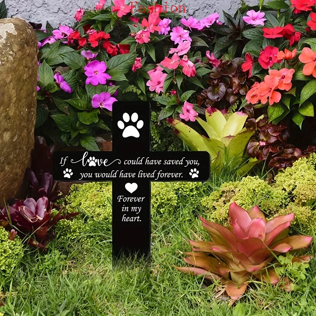 

Dog/Cat Grave Marker Cross Memorial Gifts Yard Decoration Pet Loss Stake Memorial Plaques Outdoors Pet Memorial Garden Decor wa