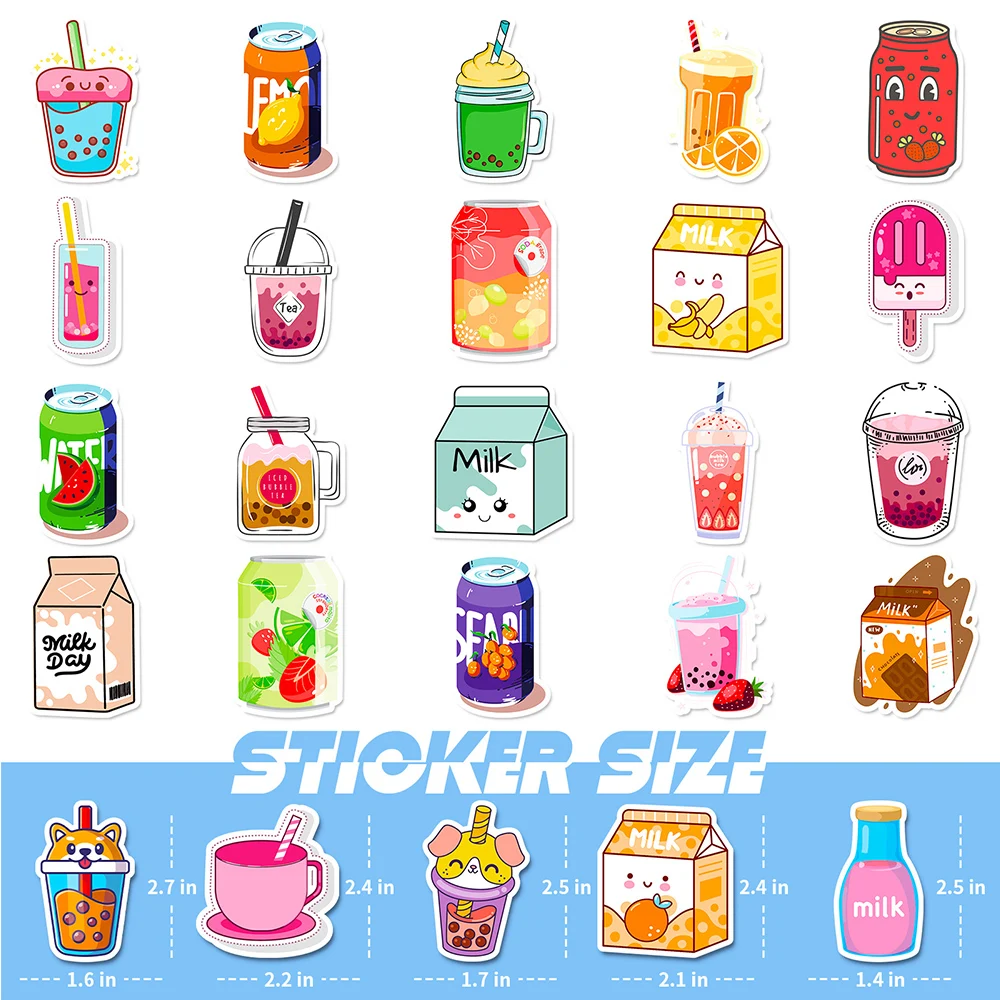 10/30/50pcs Cartoon INS Style Drink Stickers Aesthetic Decals Kid