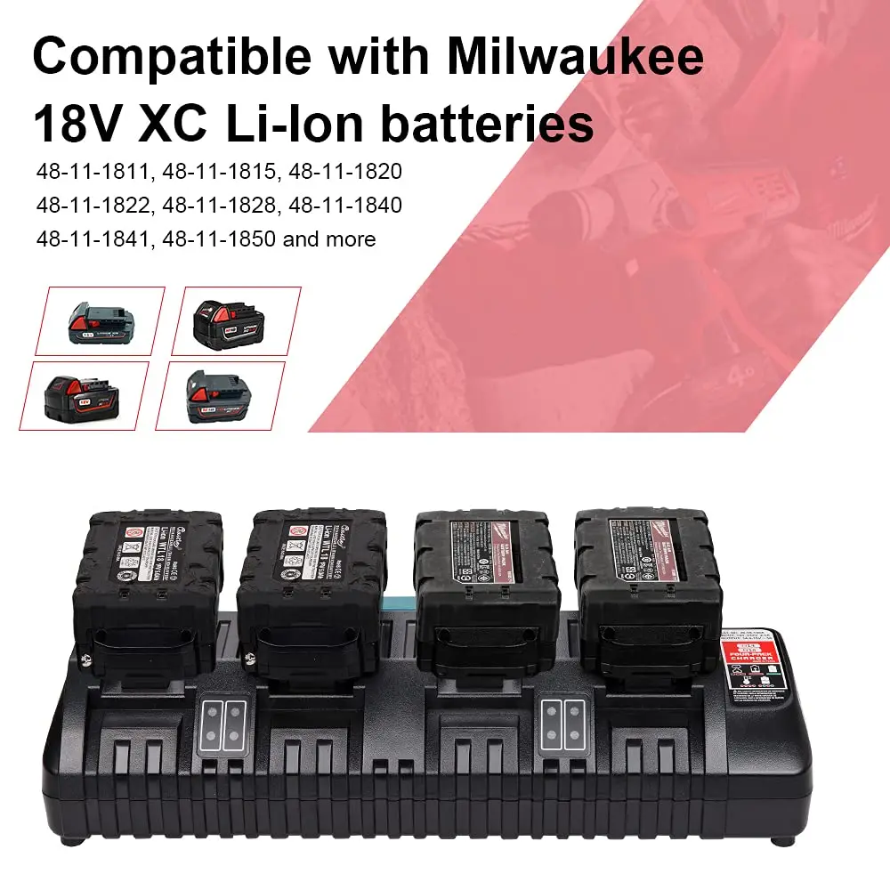 Super Battery Charger Compatible Milwaukee M18 Battery 4/6-Ports Simultaneous Ra