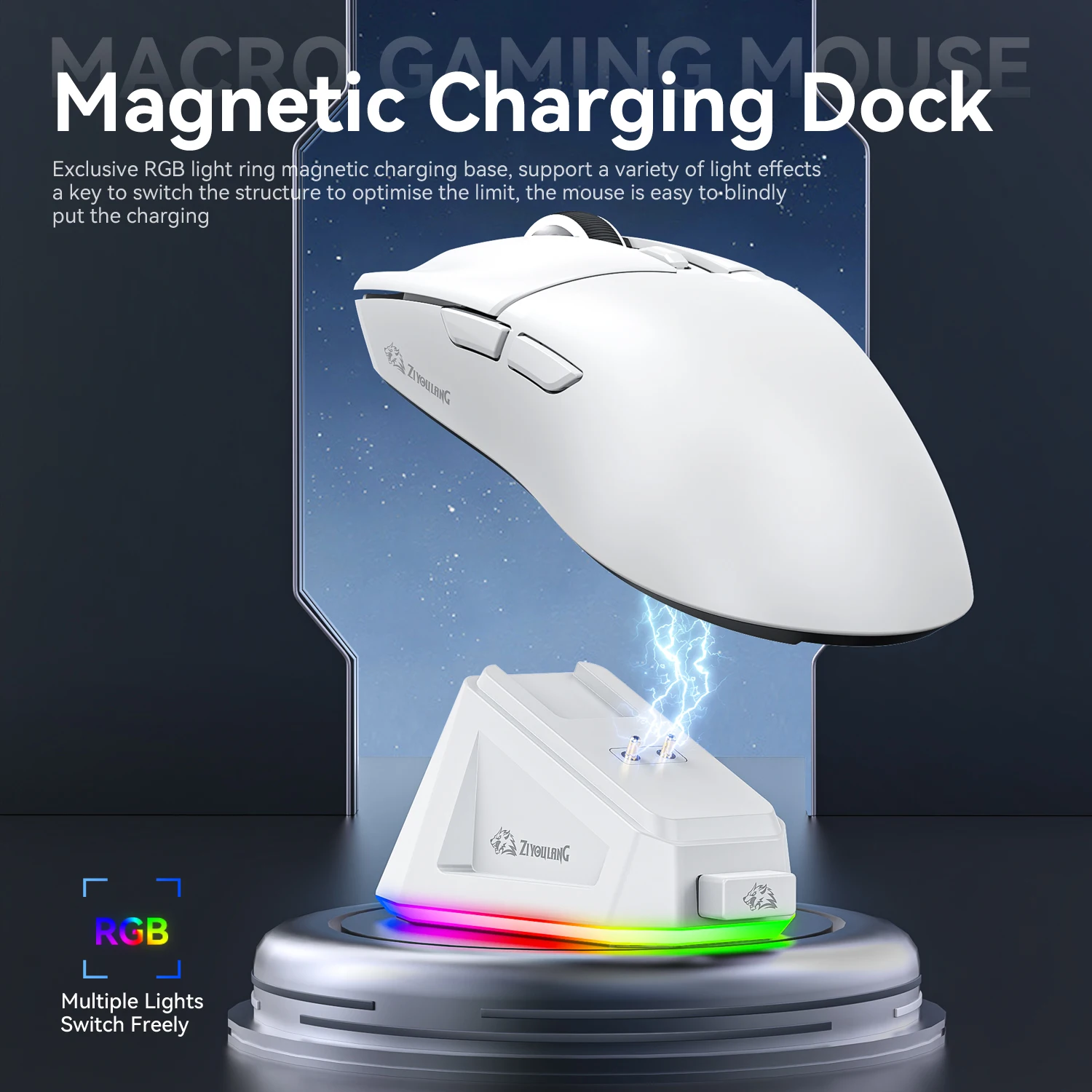 ZIYOULANG X2 Wireless Mouse Tri-Mode Connection RGB Magnetic Charging Base PixArt PAW3311 Macro Gaming Mouse wireless mouse,gaming mouse,wireless gaming mouse