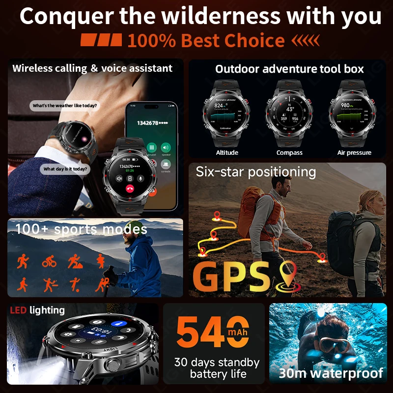 LIGE New Professional GPS Sports Smart Watch Outdoor Ride Run GPS Track Smartwatches Compass Altimeter Waterproof Smart Bracelet