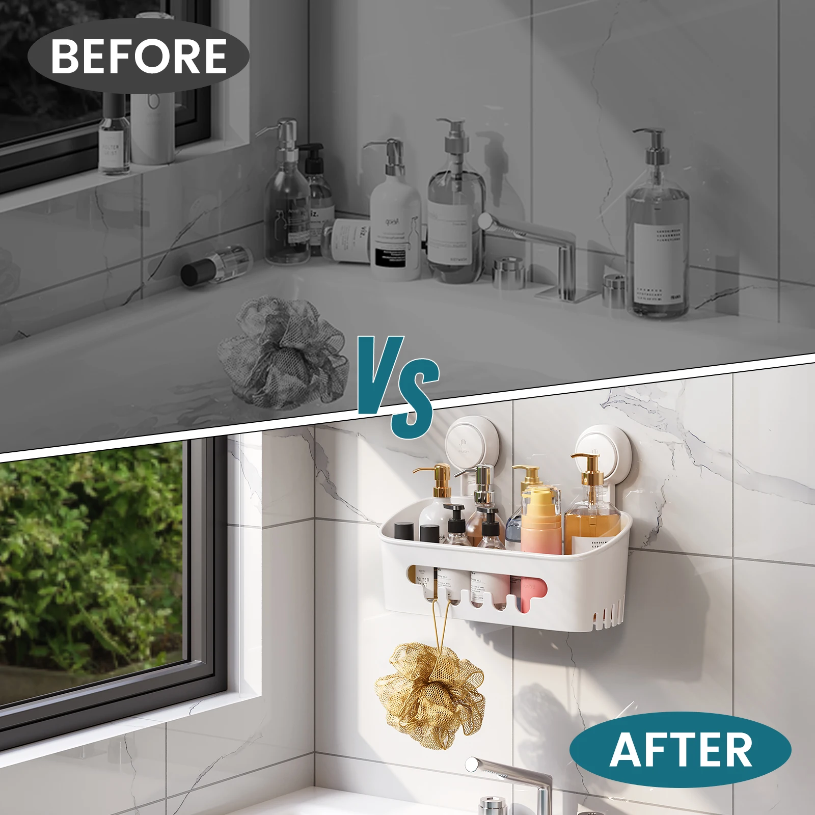 TAILI éTagèRe De Douche Robuste Avec Ventouse Sous Vide, Panier De Rangement Amovible Sans PerçAge Pour Shampoing Et Articles De Toilette Organisateur De Cuisine, Salle De Bain, Chambre à Coucher