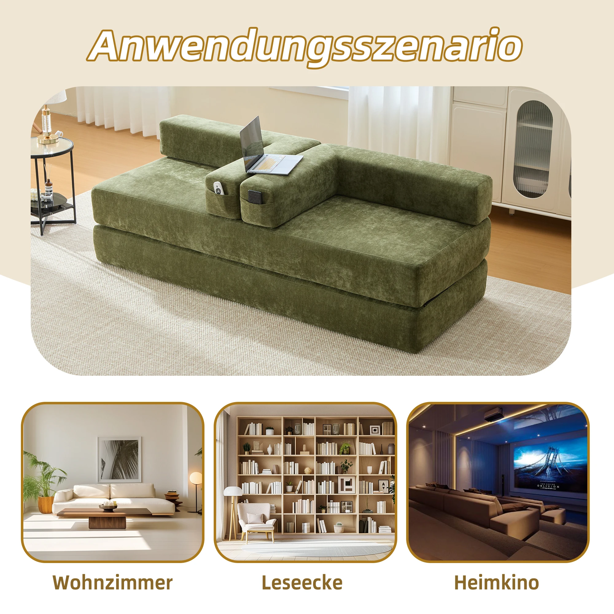 KOMHTOM Modulares Chenille-Block-Sofa, Frei Kombinierbar, Seitentaschen, Rutschfeste Unterseite – Detail 13