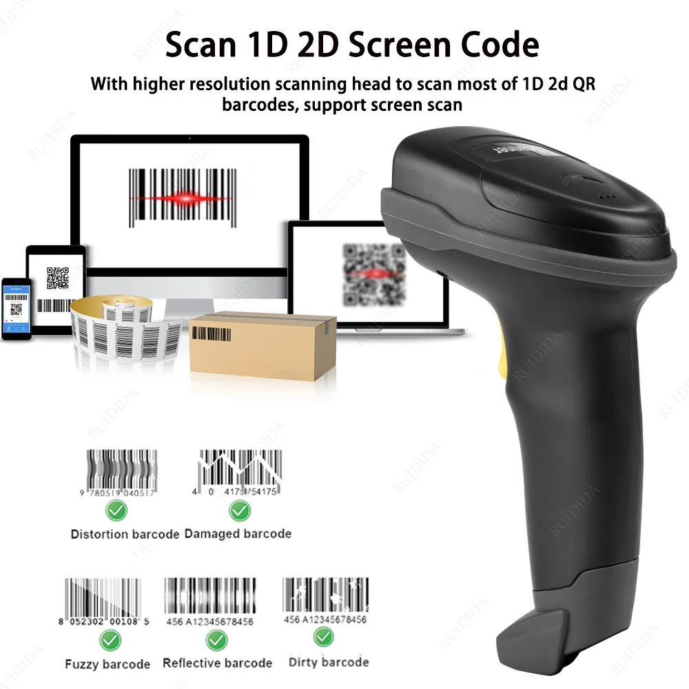 Scanner 2d Wireless with charging base qr Scanner Bluetooth Barcode Reader Code Bar Handheld Wireless Barcod PDF DM code