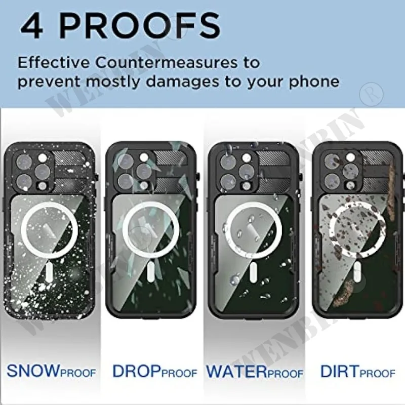 Waterproof Case iPhone 15 14 Pro Max Plus Compatible with Magsafe Snow Dust Shock Proof 360° Underwater IP68 Certified Cover