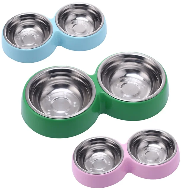 Double Pet Food Bowl Stainless Steel Drinkware Pet Drinking Food Dog Food Puppy Feeding Supplies Kitten Eat Cat Accessories 6