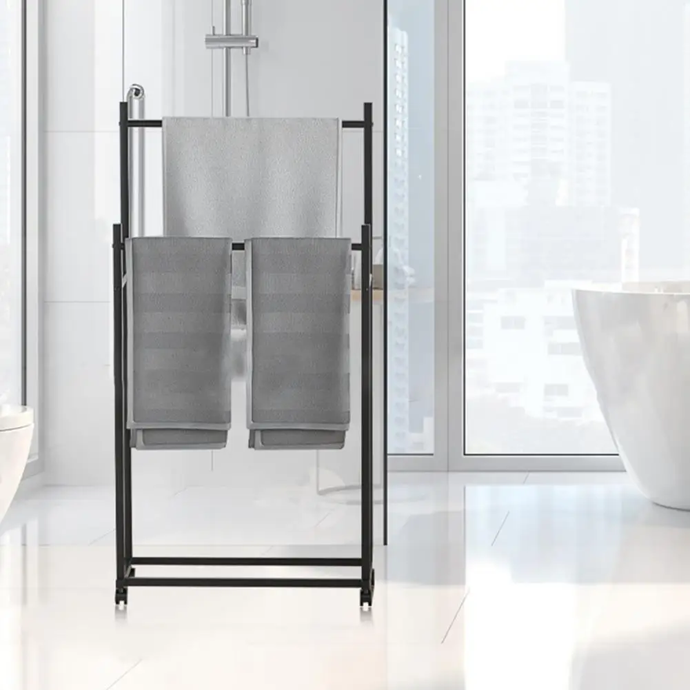 Freestanding Towel Holder Storage Rack Standing with Wheels Quick Assembly Bedroom Metal Towel Blanket Holder for Bath