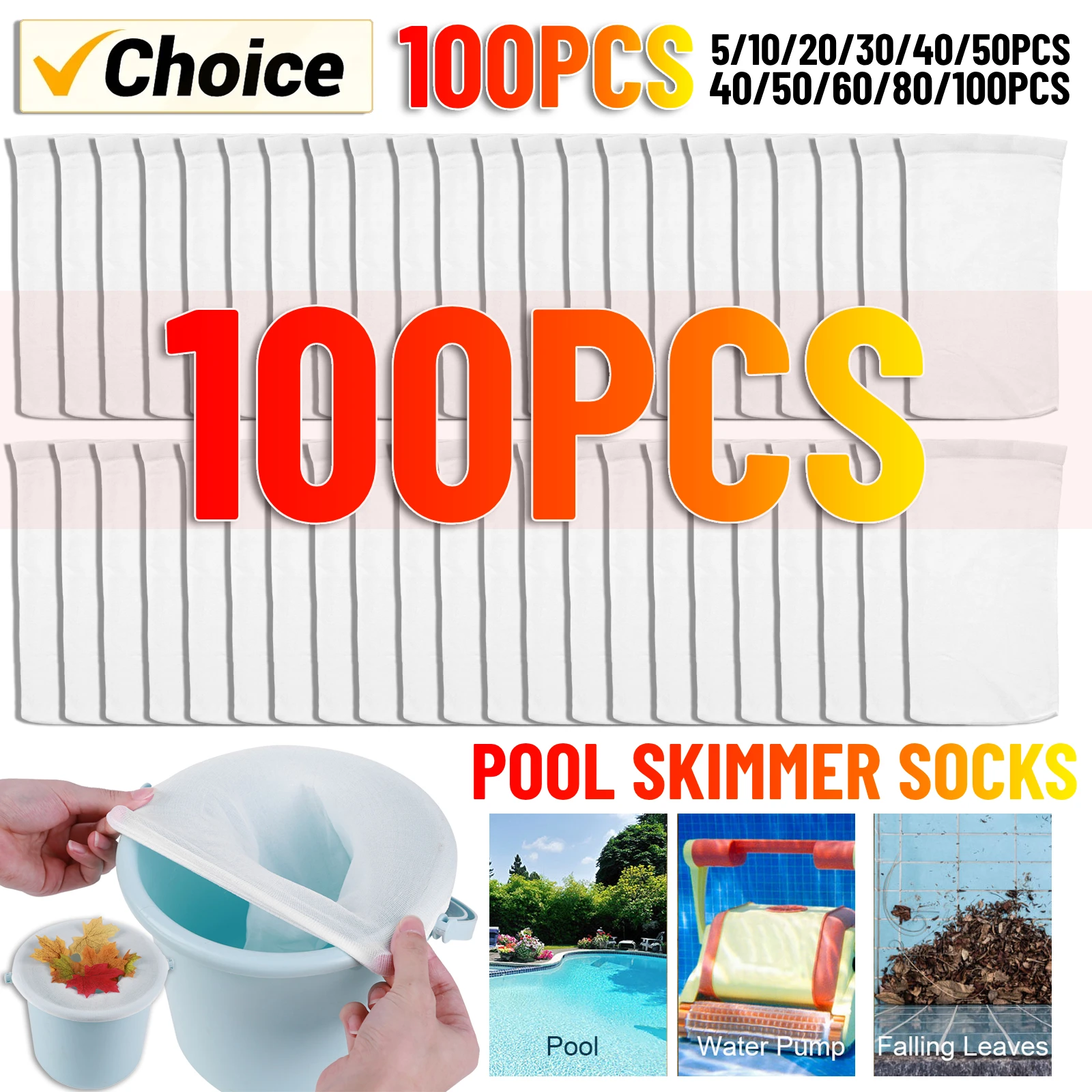 5-100pcs Pool Skimmer Socks Household Perfect Savers Nylon Mesh Design for Filters Baskets Skimmers Swimming Pool Accessories