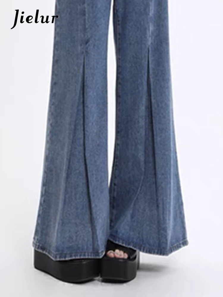 Jielur Vintage Blue High Waist Slim Women's Jeans Loose Sexy Double Buttons Chic Female Wide Leg Pants Fashion Streetwear Jeans