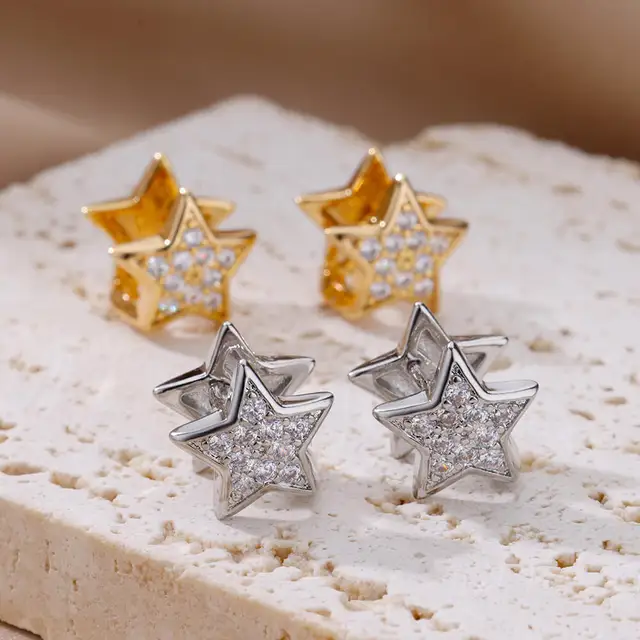 Zircon Star Pendientes Earrings for Women Girl Stainless Steel Gold Color Earring Y2k Wedding Aesthetic Jewelry aretes mujer 6