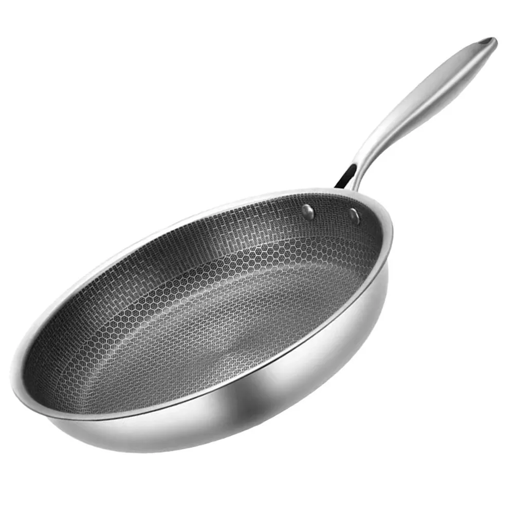 Honeycomb Frying Pan Stainless Steel Thickened Grain Wok Fried Steak Pan Frying Non-Stick Long Handle For All Stove